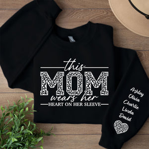 Custom Sweatshirt with Kids’ Names on Sleeve, I Wear My Heart on My Sleeve Personalized Name Sweater, Front & Left Sleeve Print 683983