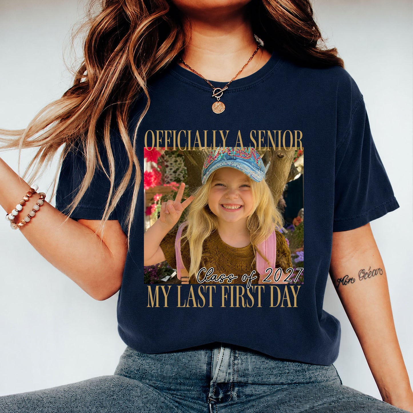 Custom Photo Senior 2027 Dark Shirt, Personalized Vintage Class of 2027 Tee, Last First Day Graduation Gift 685728