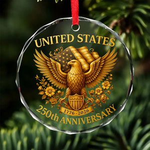 United States 250 Years Anniversary Glass Ornament | Patriotic 4th of July 1776–2026 Christmas Ornament 683407