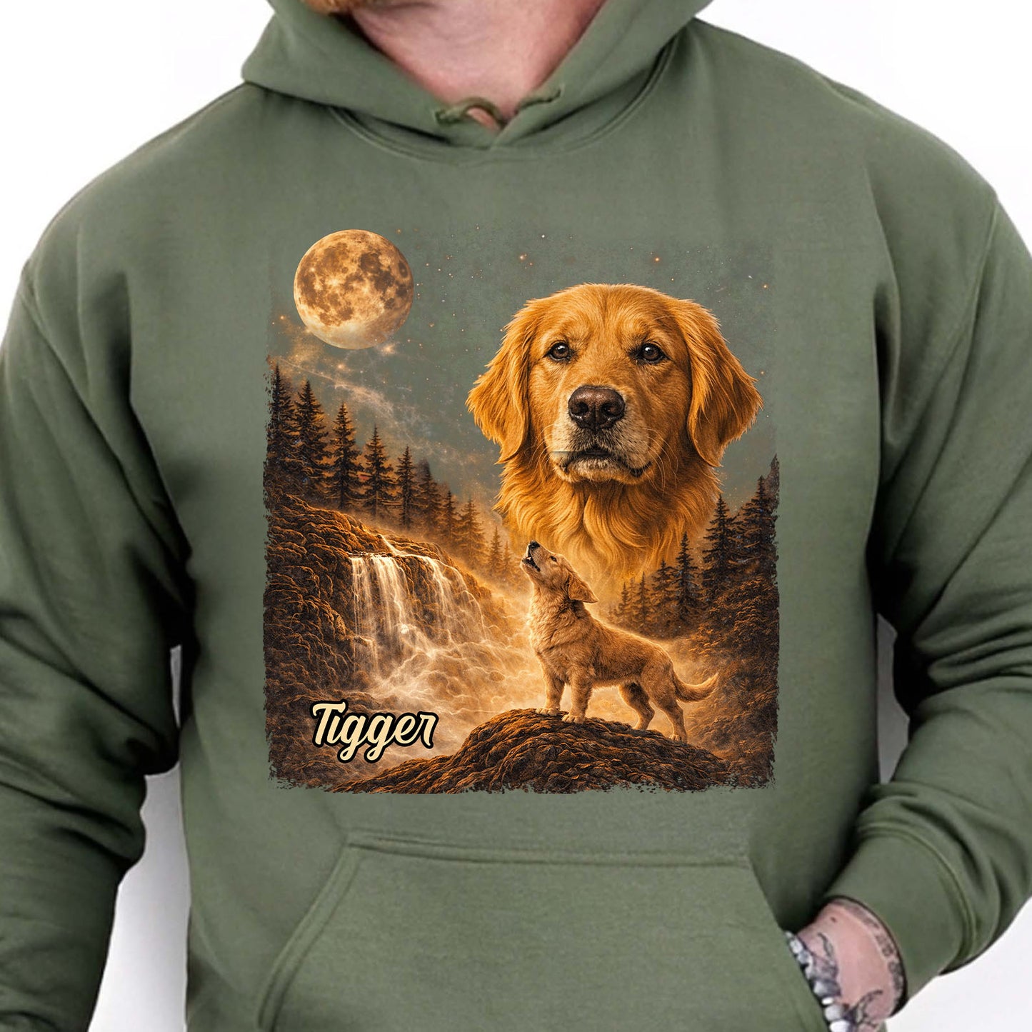 Custom Photo Golden Retriever Howling at the Moon Shirt | Vintage Dog Graphic Tee | Gift for Dog Lovers 684460