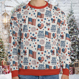 250 Years of Freedom Ugly Sweater | Patriotic 1776–2026 Christmas All-Over-Printed Sweatshirt 683443