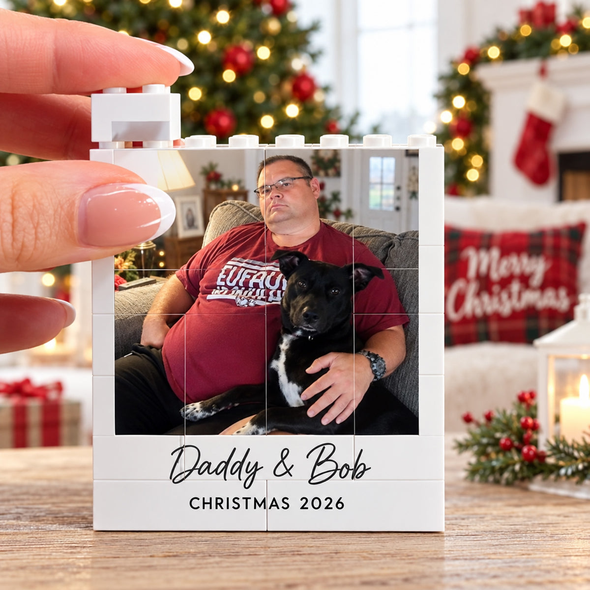 Custom Photo Family Building Block Ornament, Personalized Mom Dad Christmas Keepsake 686307
