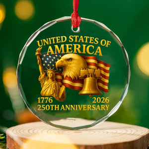 250 Years Anniversary Glass Ornament | Happy 250th Birthday 1776–2026 Christmas Ornament 683041