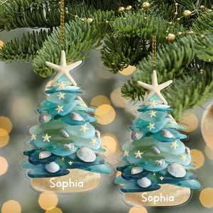 Personalized Sea Glass Christmas Tree 2D Flat Acrylic Ornament | Custom Name Coastal Ornament 683474