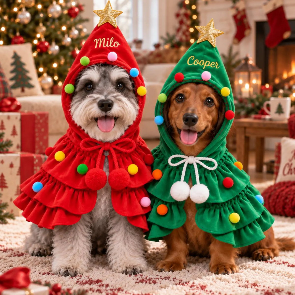 Personalized Christmas Pet Cape, Custom Embroidered Dog Cat Name Christmas Tree Cape, Holiday Pet Outfit 686567 WFD