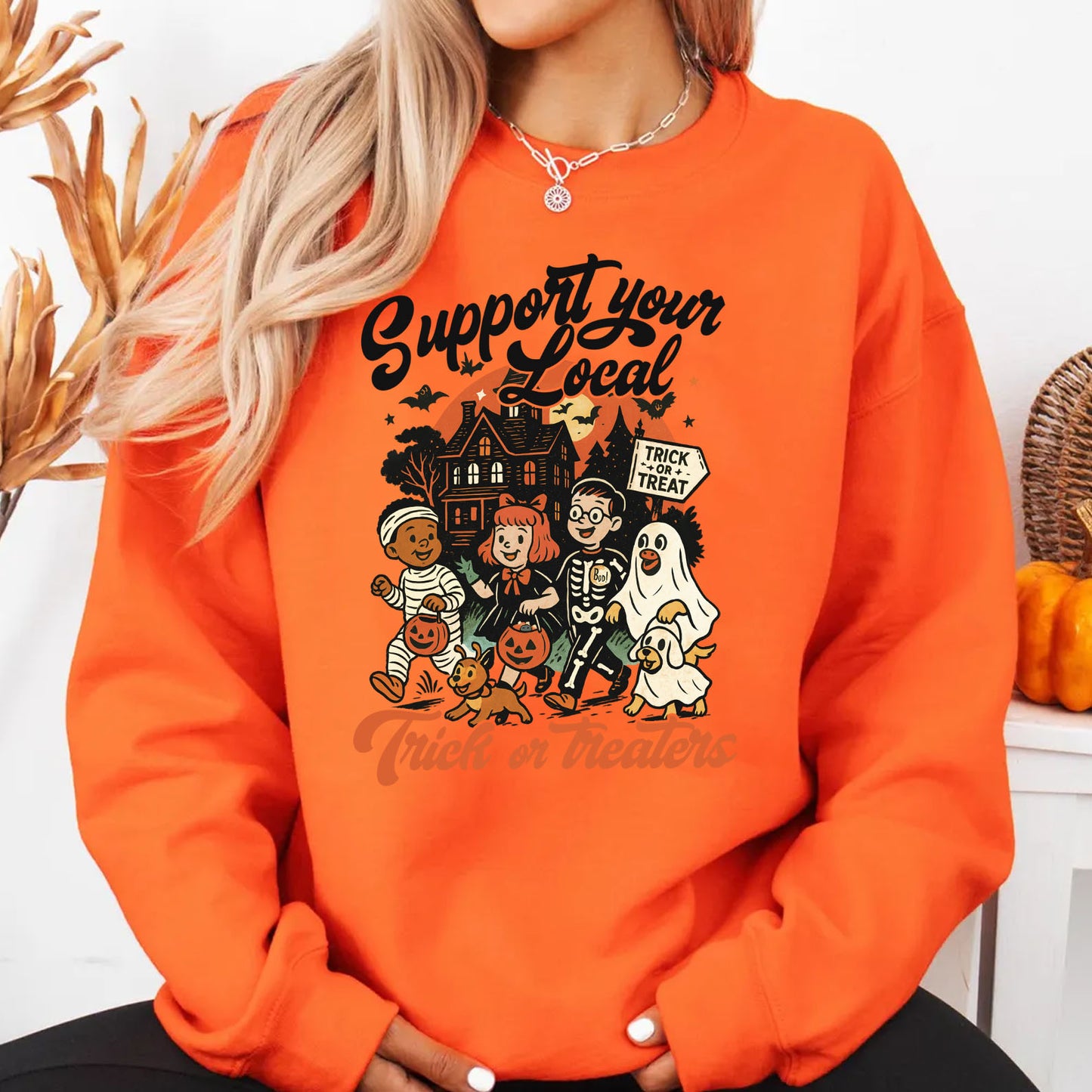 Support Your Local Trick or Treaters Halloween Shirt, Vintage Retro Halloween Sweatshirt 683304