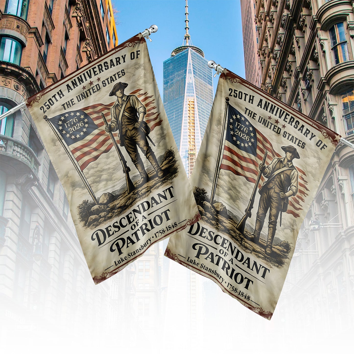 Personalized 250 Years Anniversary US Flag | Descendant of a Patriot Garden Flag | Patriotic House Flag 684475