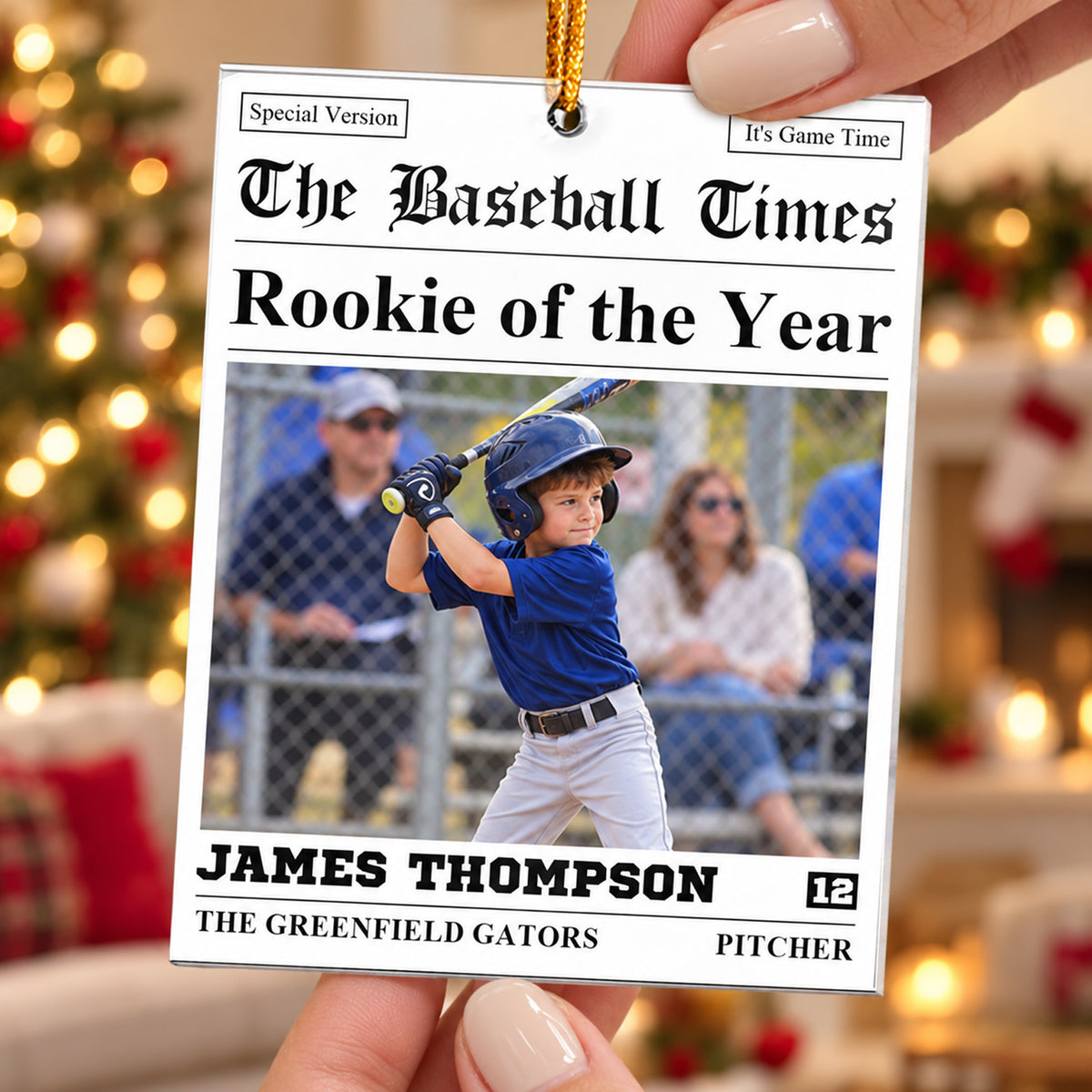 Personalized Sports Newspaper Acrylic Ornament, Custom Photo Baseball Basketball Football Gift 686621 WFD