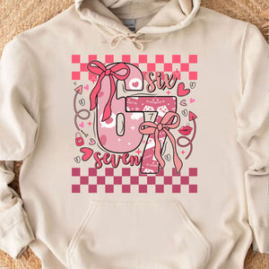 Coquette Valentine 67 Six Seven Sweatshirt, Preppy Heart Bow Valentine Shirt, Cute Pink Red Checkered Hearts Tee 683926