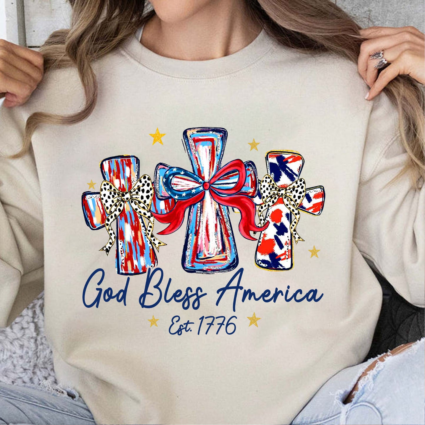 250 Years God Bless America Est 1776 Shirt, Patriotic Cross USA Tee, 4th of July Gift 684848