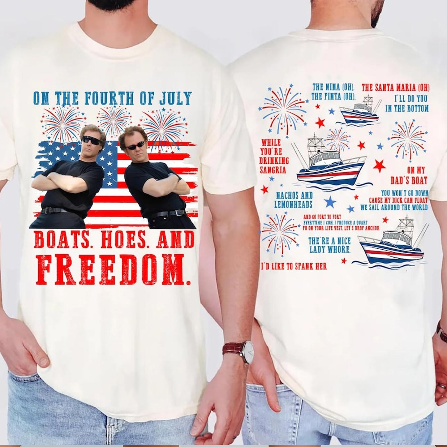 250 Years Boats Hoes and Freedom Front & Back Shirt, Funny Step Brothers 4th of July 1776-2026 Tee 685417 WFD