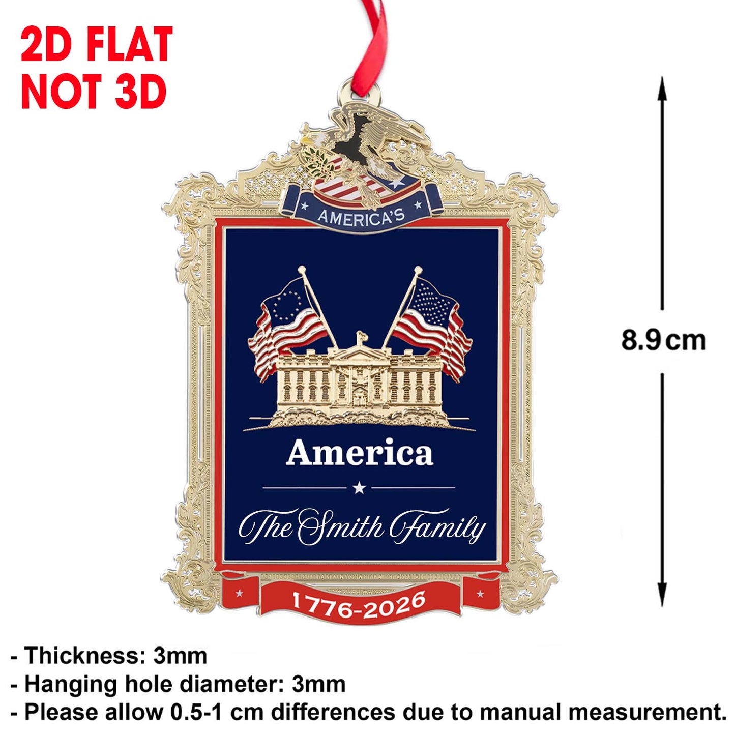 Custom Name 250 Years USA 2-Sided Acrylic Ornament, 1776–2026 Patriotic Christmas Ornament 685737