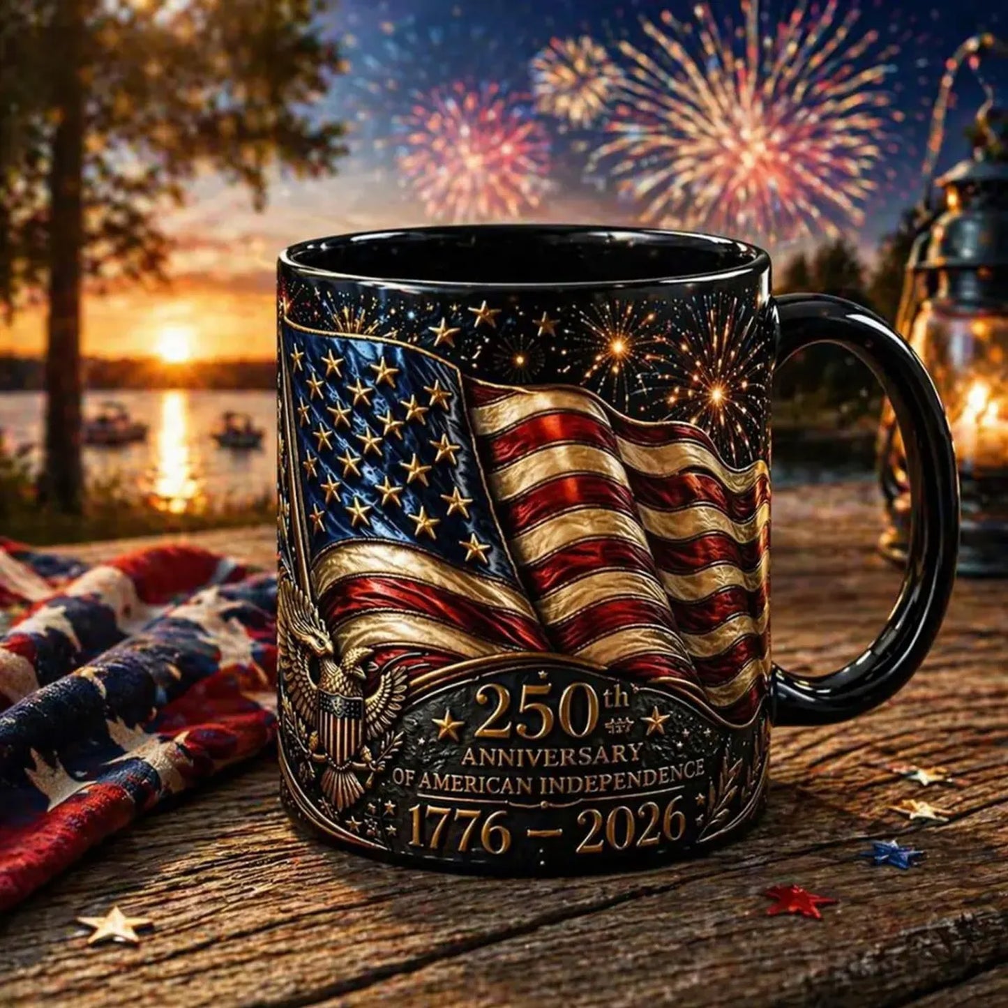 250 Years Anniversary Coffee Mug, Patriotic American Independence 1776-2026 4th Of July Black Mug 685322 WFD