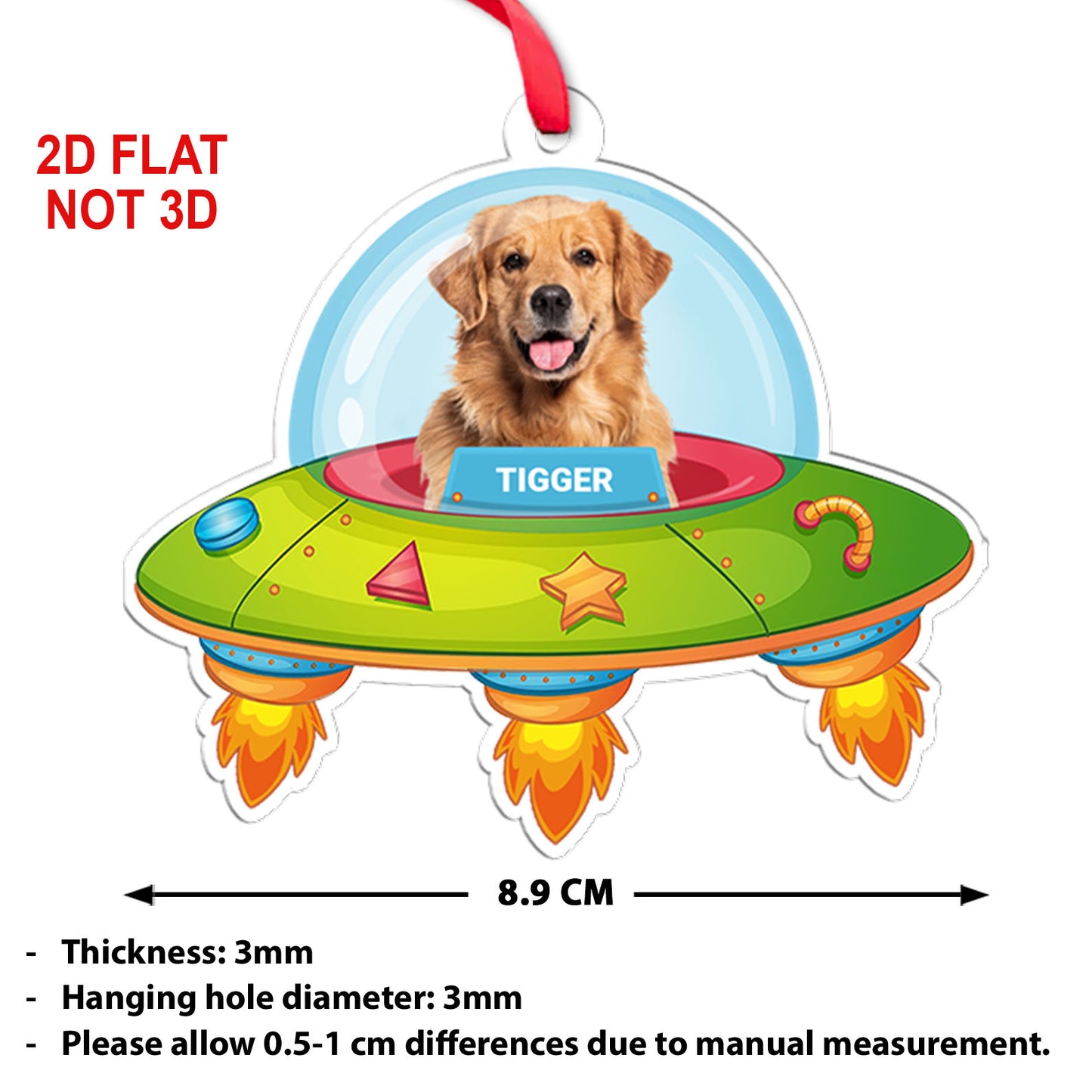 Personalized Dog Photo UFO Rocket Acrylic Ornament | Custom Dog Cat Christmas Ornament 683505