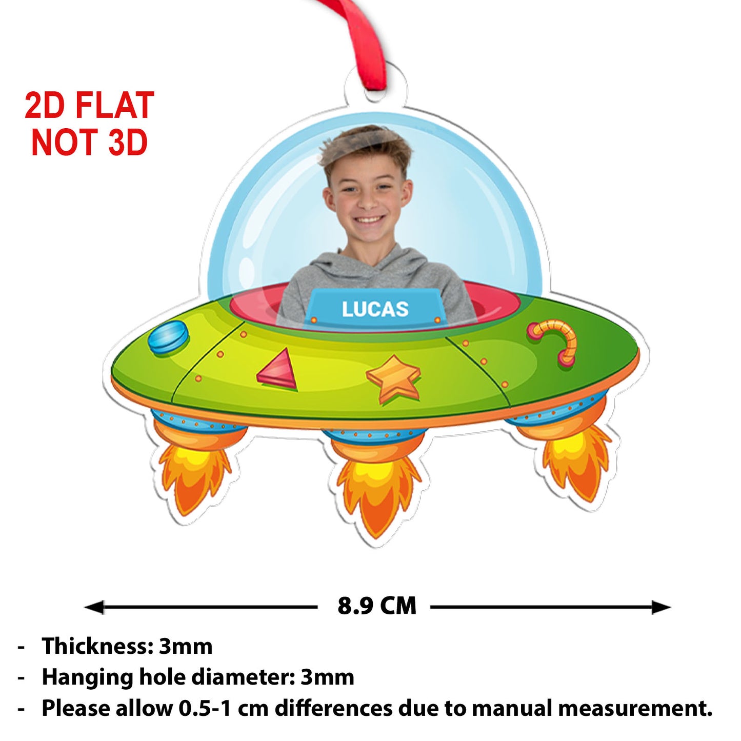 Christmas Upload Photo UFO Rocket Acrylic Ornament | Personalized Custom Text Photo Ornament 683505