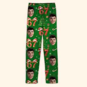 Custom Photo Face 6 7 Christmas Sweatpants | Personalized Funny Six Seven Meme Pajama Sweatpants 683685