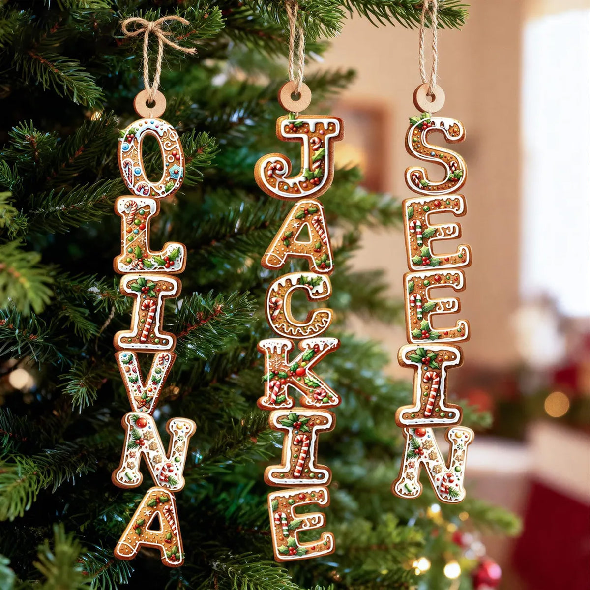 Personalized Gingerbread Name Wooden Ornament, Custom Name Initial Christmas Ornament Gift 686287 WFD