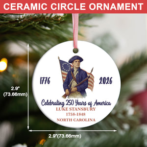 250 Years of America 1776–2026 Ceramic Ornament, Personalized Patriot Descendant Gift, Daughters Sons of the American Revolution Ornament 683118