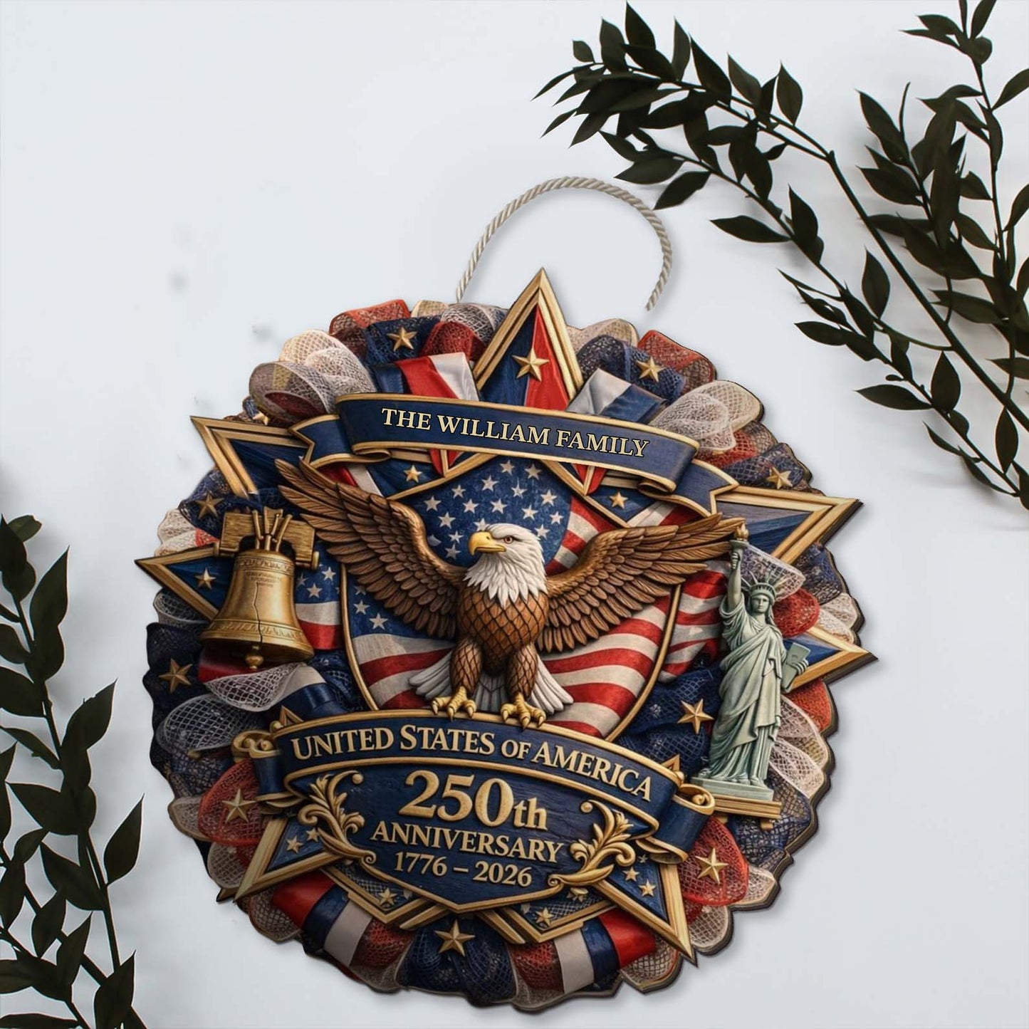 Custom Name USA 250 Years Anniversary 1776–2026 Wooden Sign | Patriotic 4th of July Wood Sign 684522