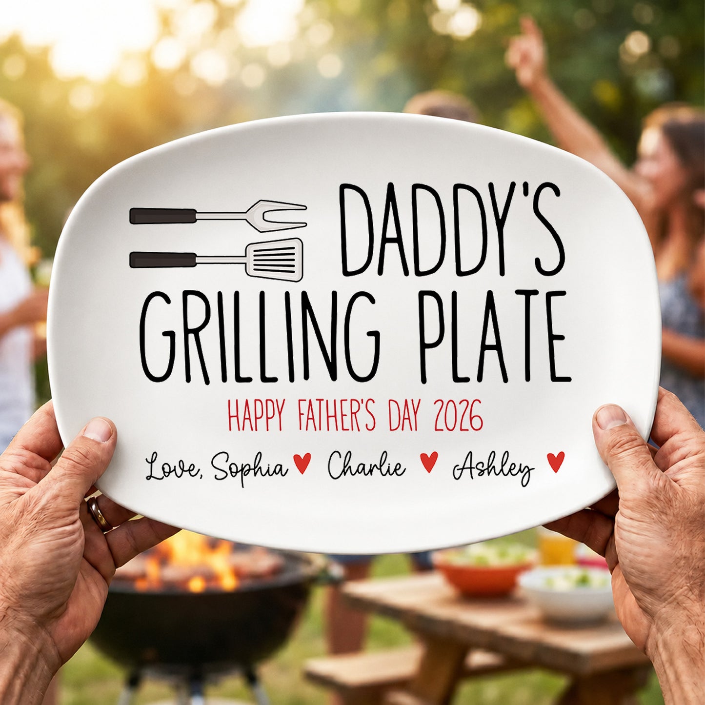 Custom Dad’s Grilling Plate, Personalized BBQ Serving Tray Platter, Father’s Day Gift From Kids 685112
