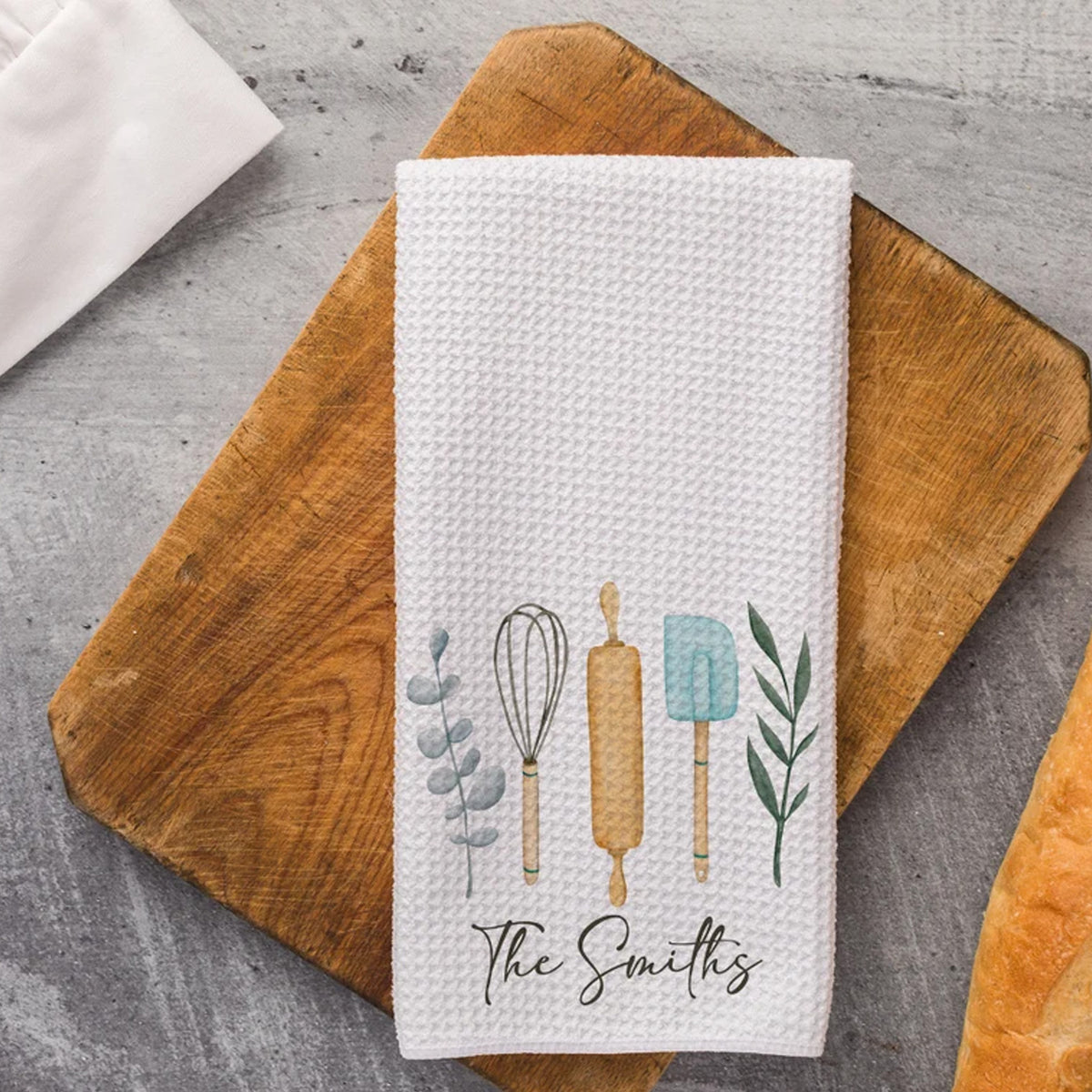Personalized Baking Utensils Kitchen Towel, Custom Name Waffle Weave Dish Towel, Housewarming Gift 686643 WFD