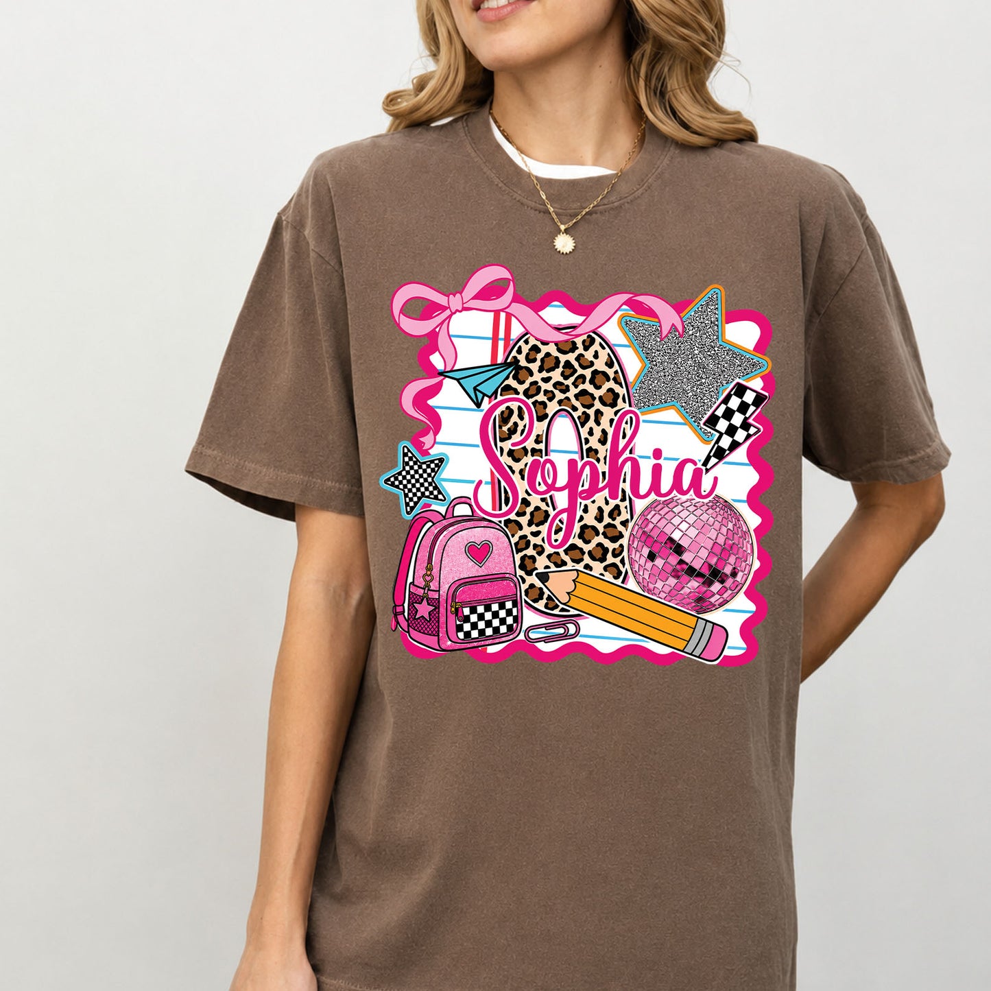 Personalized Leopard Initial Comfort Colors Shirt, Custom Back to School Girl Tee 685568