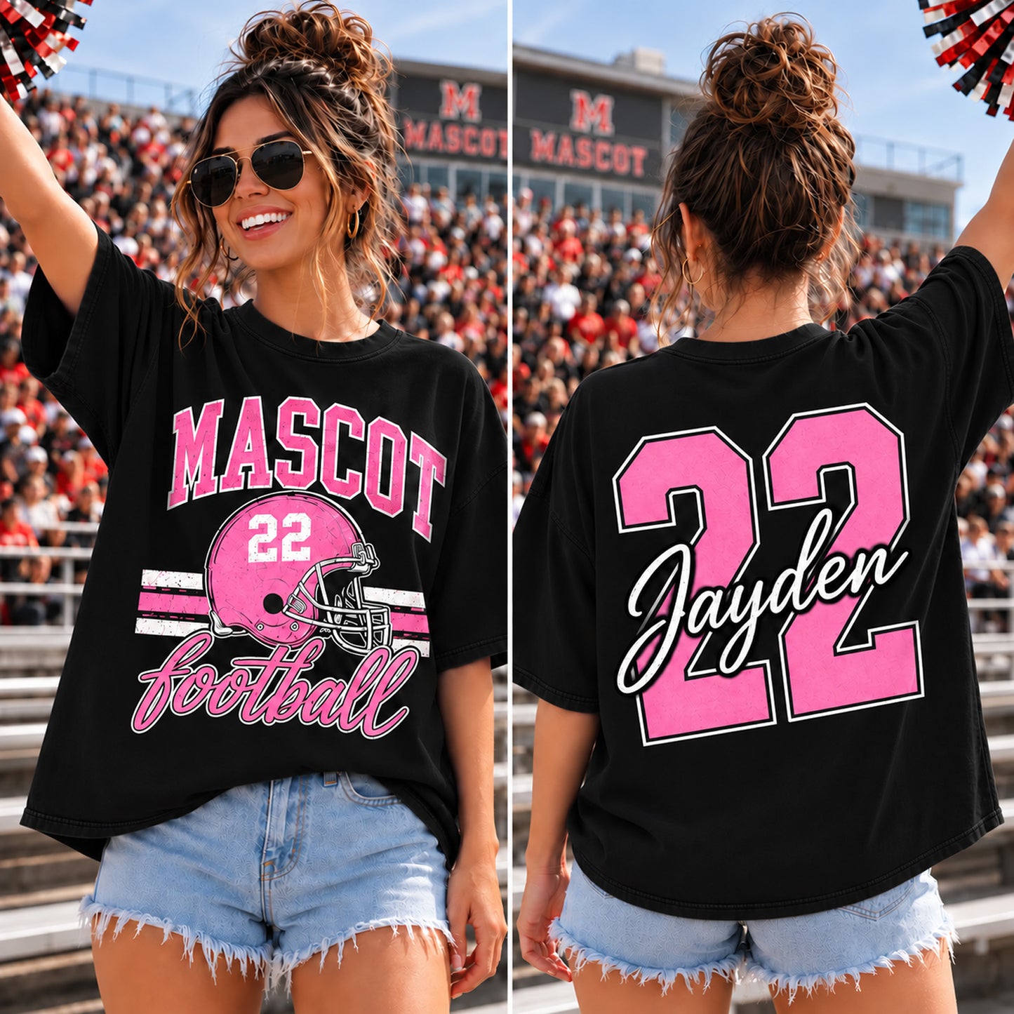 Personalized Football Front & Back Shirt, Custom Mascot Name & Number Tee, Football Mom Game Day Shirt 686150 WFD