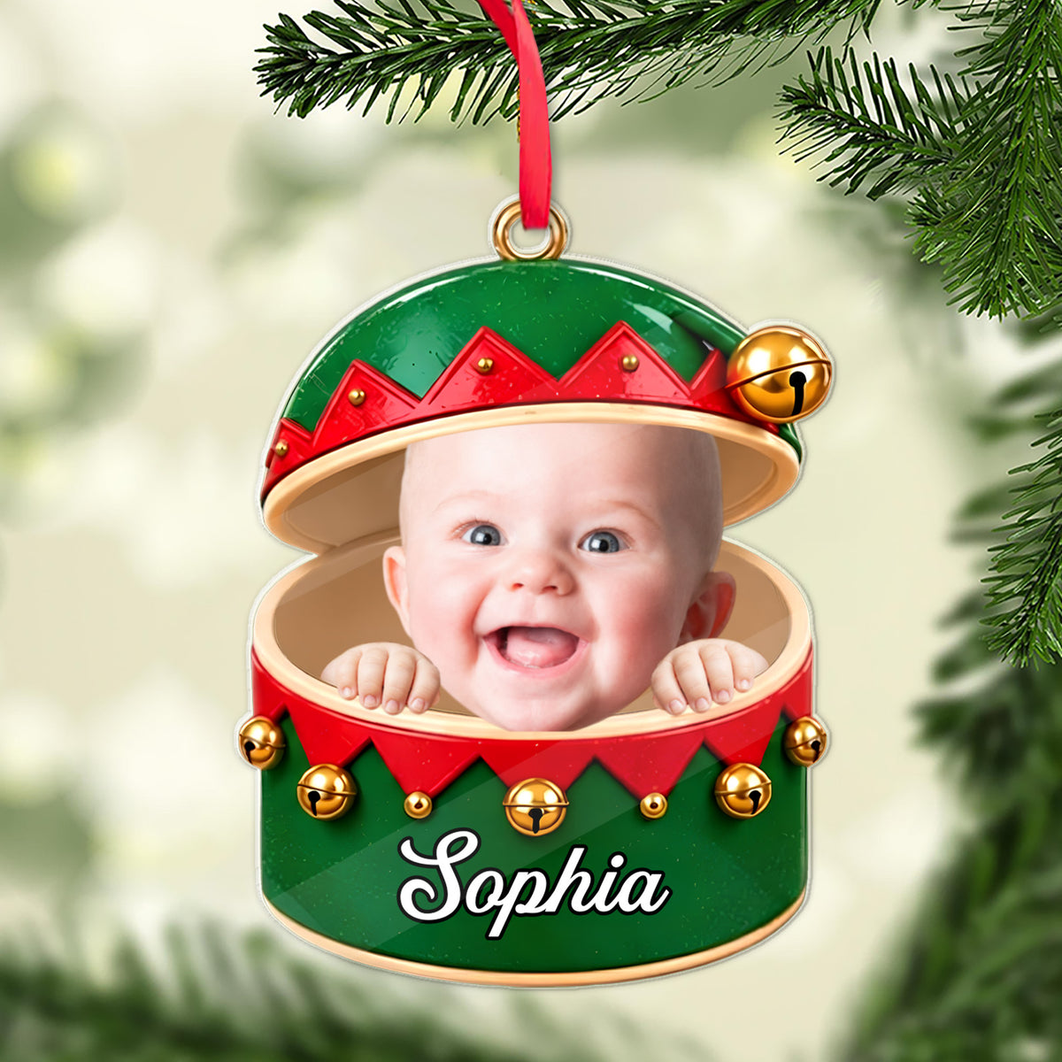Custom Baby Face Dumpling Squishy Acrylic Ornament, Personalized Name Kids Christmas Gift 686355