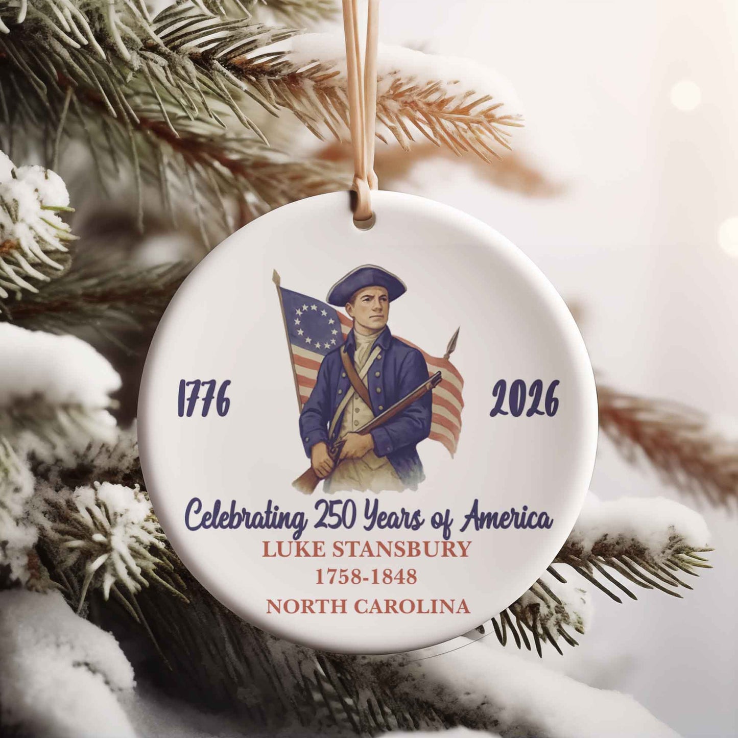 250 Years of America 1776–2026 Ceramic Ornament, Personalized Patriot Descendant Gift, Daughters Sons of the American Revolution Ornament 683118