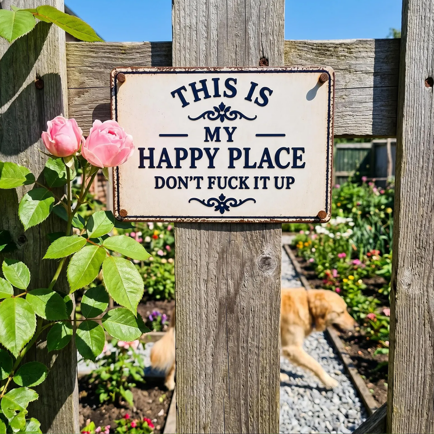 Custom Happy Place Metal Sign, Personalized Patio Garden Sign, Funny Farmhouse Porch Decor Gift 685475 WFD