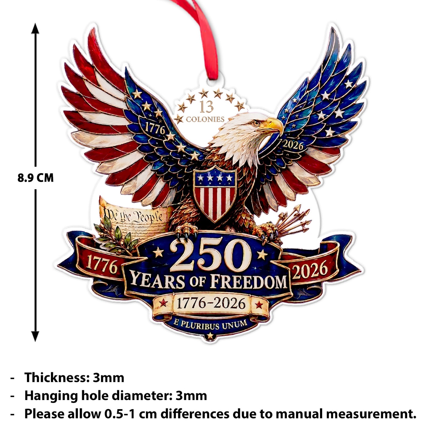 USA 250th Anniversary Acrylic Ornament, 1776–2026 Bald Eagle Patriotic Christmas Ornament 685838
