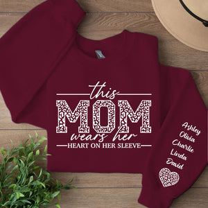 Custom Sweatshirt with Kids’ Names on Sleeve, I Wear My Heart on My Sleeve Personalized Name Sweater, Front & Left Sleeve Print 683983