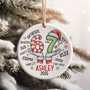Christmas 6 7 Ceramic Ornament | Funny Kids Christmas 6 7 Ornament | Slang Six Seven Meme Ornament 683666
