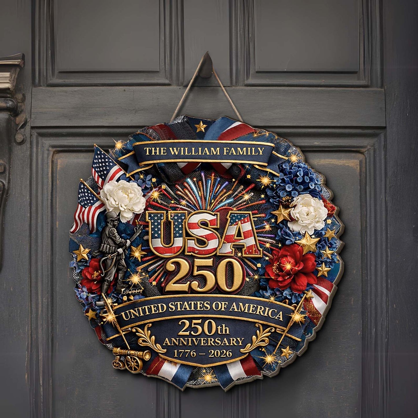 Custom Name USA 250 Years 1776–2026 Wooden Sign | Personalized 4th of July Wood Sign 684540