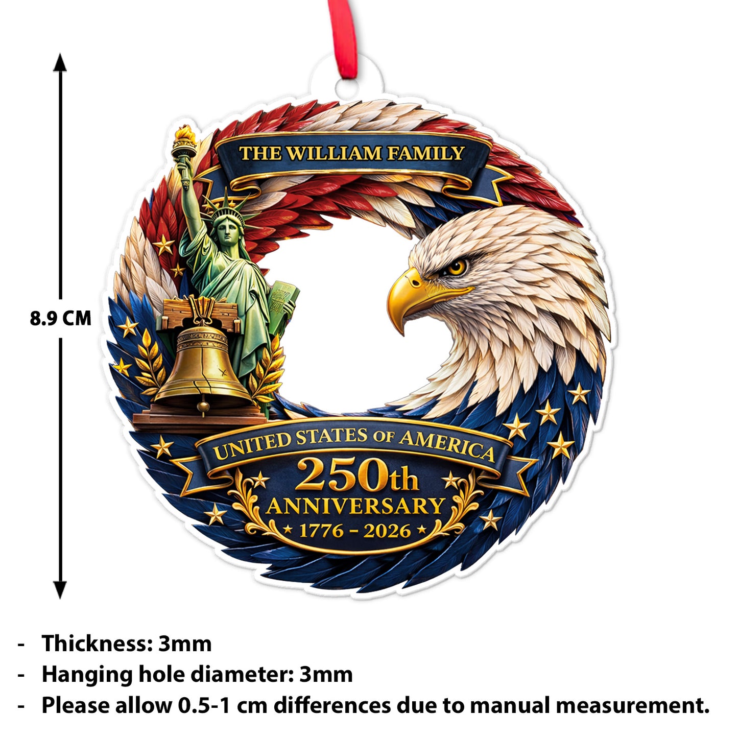 Personalized USA 250 Years Acrylic Ornament, Custom Name Eagle Liberty Christmas Decor 685758