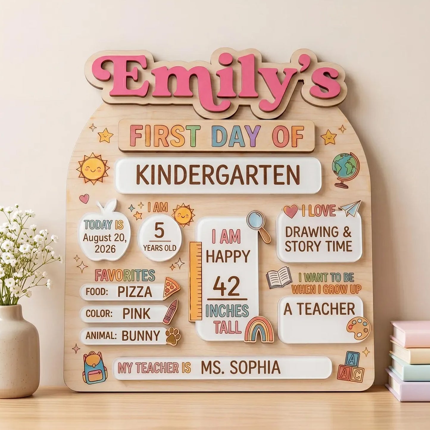 Personalized First Day of School Sign, Custom Back to School Board, Preschool Kindergarten Photo Prop 685371