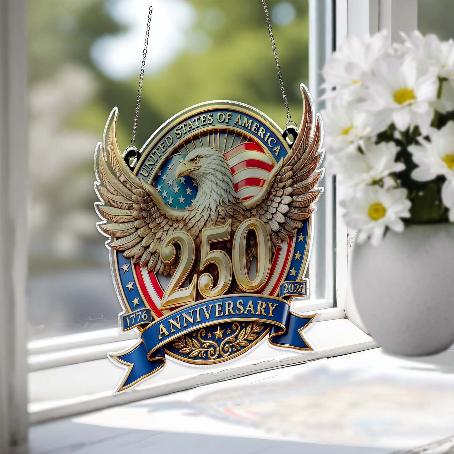 USA 250 Years Suncatcher Ornament | Patriotic Eagle 1776–2026 Suncatcher | 4th of July Suncatcher 684349