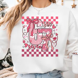 Coquette Valentine 67 Six Seven Sweatshirt, Preppy Heart Bow Valentine Shirt, Cute Pink Red Checkered Hearts Tee 683926