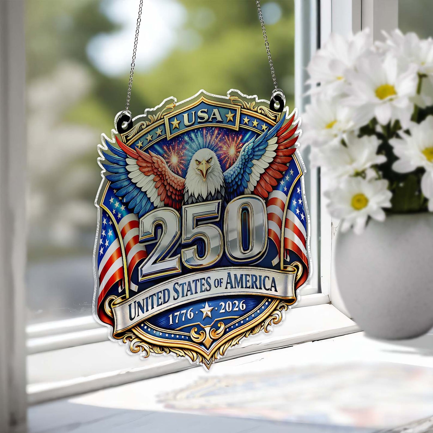250 Years USA Suncatcher Ornament | Patriotic Eagle US Flag 1776–2026 Suncatcher | 4th of July Suncatcher 684533