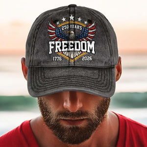 250 Years of Freedom Vintage Washed Denim Baseball Cap | Patriotic 1776–2026 Anniversary Hat 683696