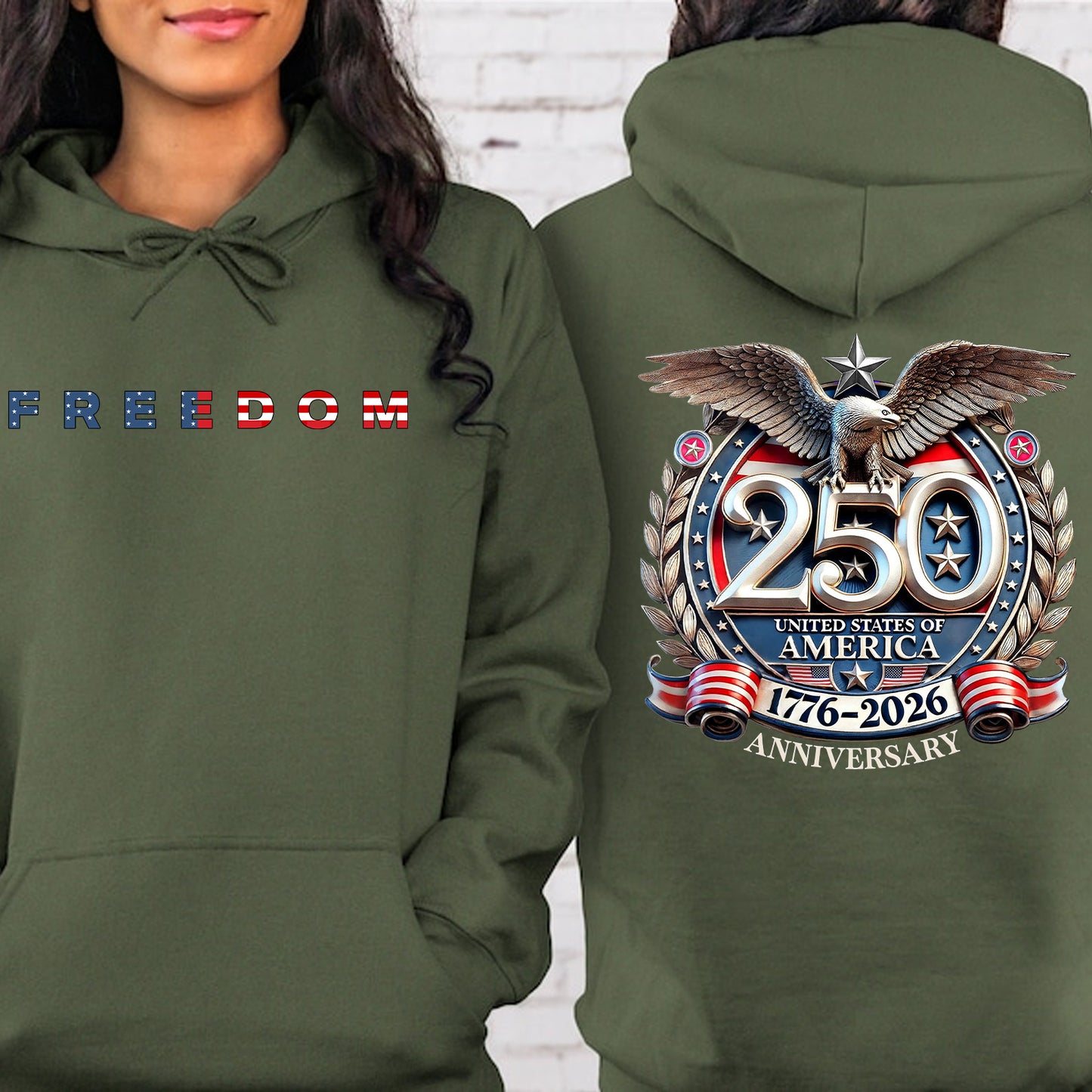 Freedom 250 Years Anniversary Dark Shirt | Patriotic 4th of July 1776–2026 Eagle US Flag Front & Back Shirt 684197