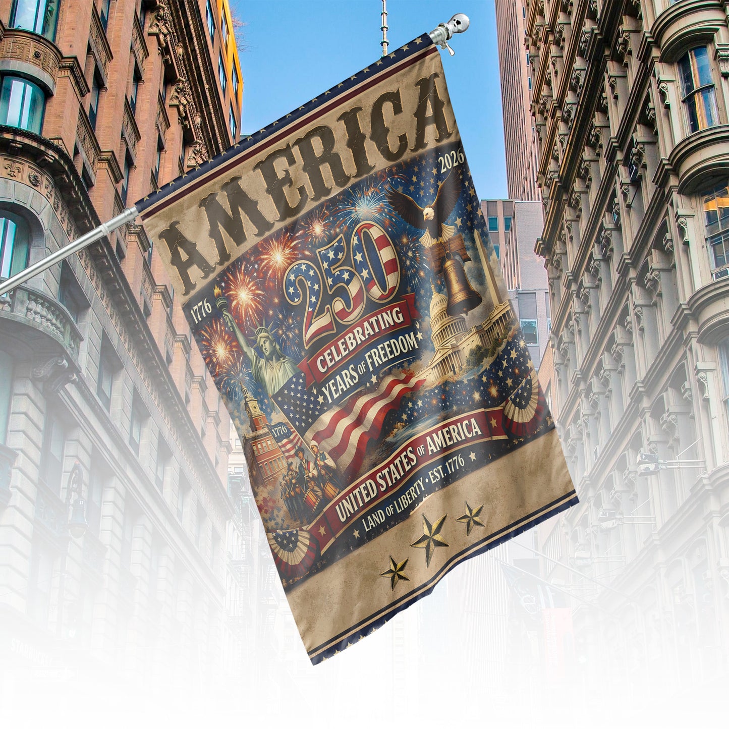 250 Years of Freedom House Flag | USA Land of Liberty 1776 Flag | Patriotic 4th of July House Flag 684224