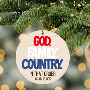 God Family Country Charlie Kirk Wood Ornament, Christmas Charlie Kirk 2025 Ornament, Charlie Kirk 2 Layered Wooden Ornament 683102