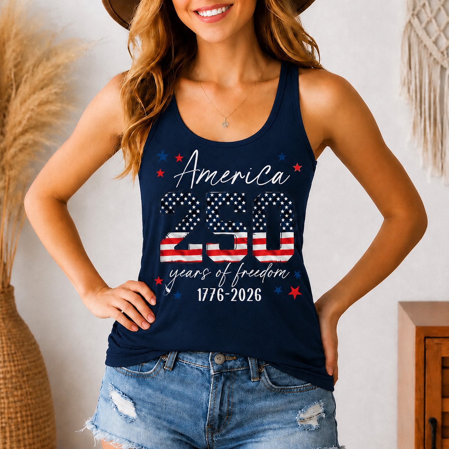 250 Years of Freedom Racerback Tank Top, Patriotic America 1776-2026 USA Tank Shirt 685163 WFD