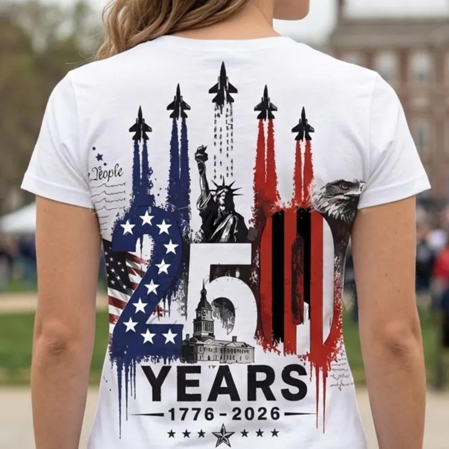 USA 250 Years Anniversary Backside Shirt, Patriotic Jet Fighter Tee, 1776-2026 4th of July Shirt 685156 WFD