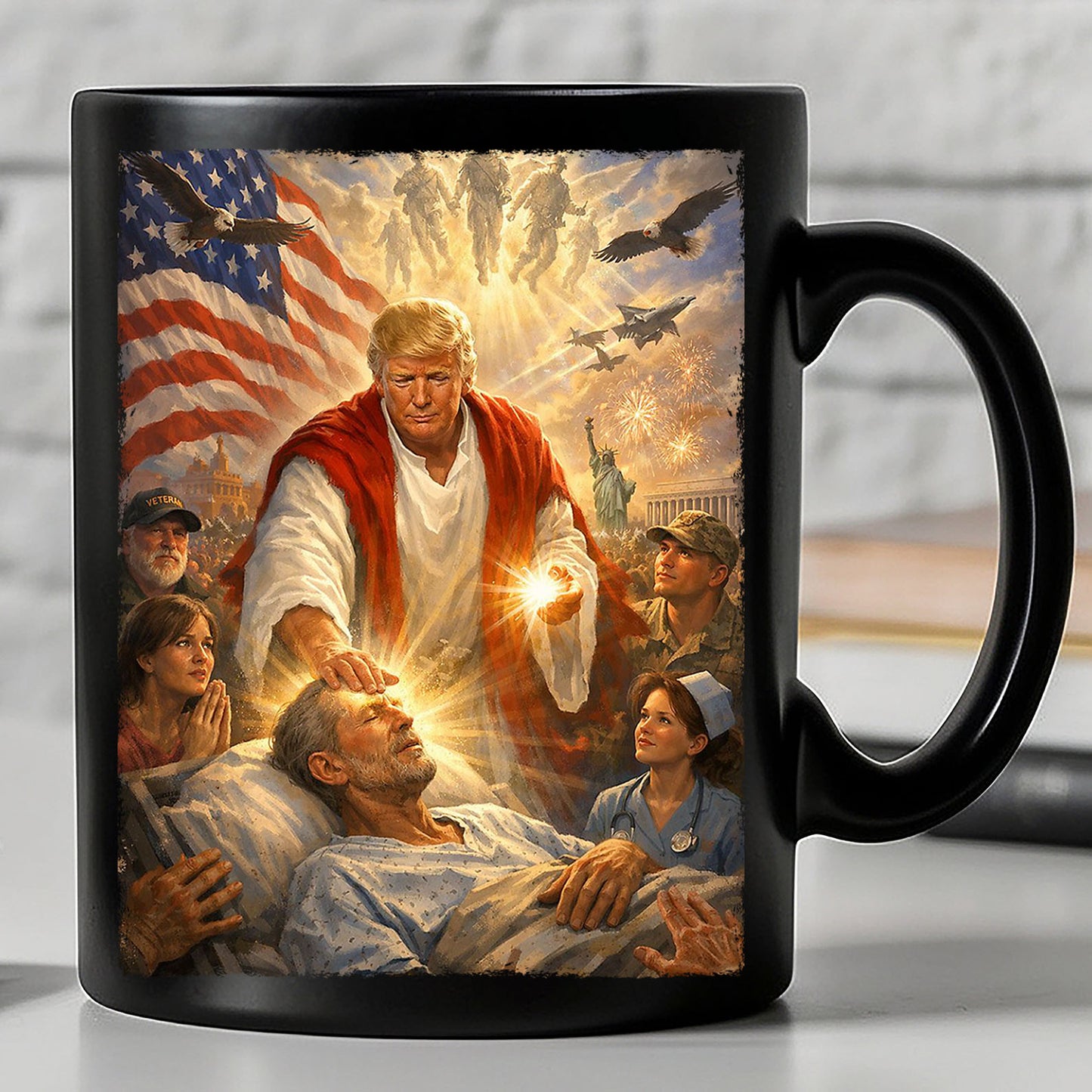 Trump as Jesus Black Mug, Donald Trump Patriotic Coffee Mug, US Flag Eagle Military Cup 684801 - GOP