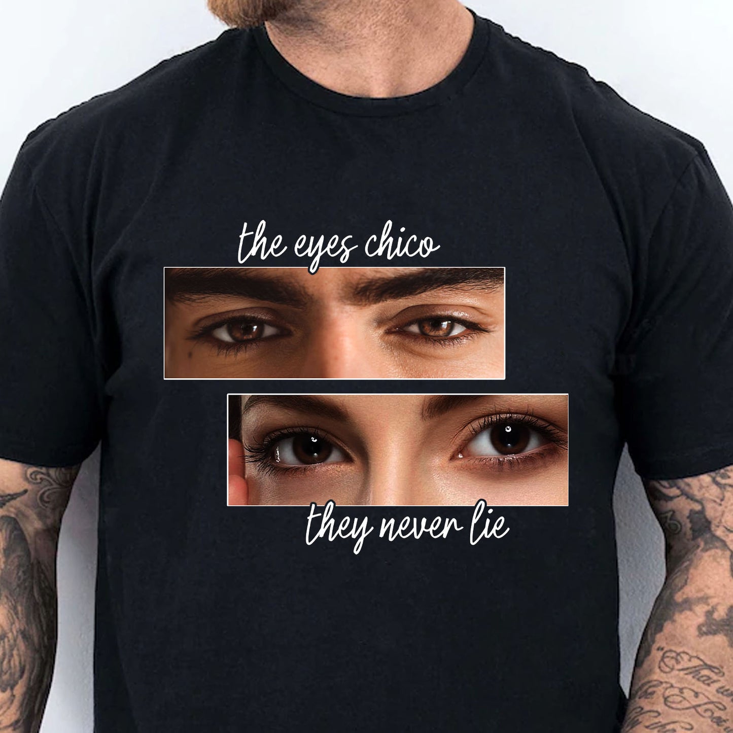 Personalized The Eyes Chico They Never Lie Shirt, Custom Couple Photo Eyes Tee, Matching Couples Tee 685519