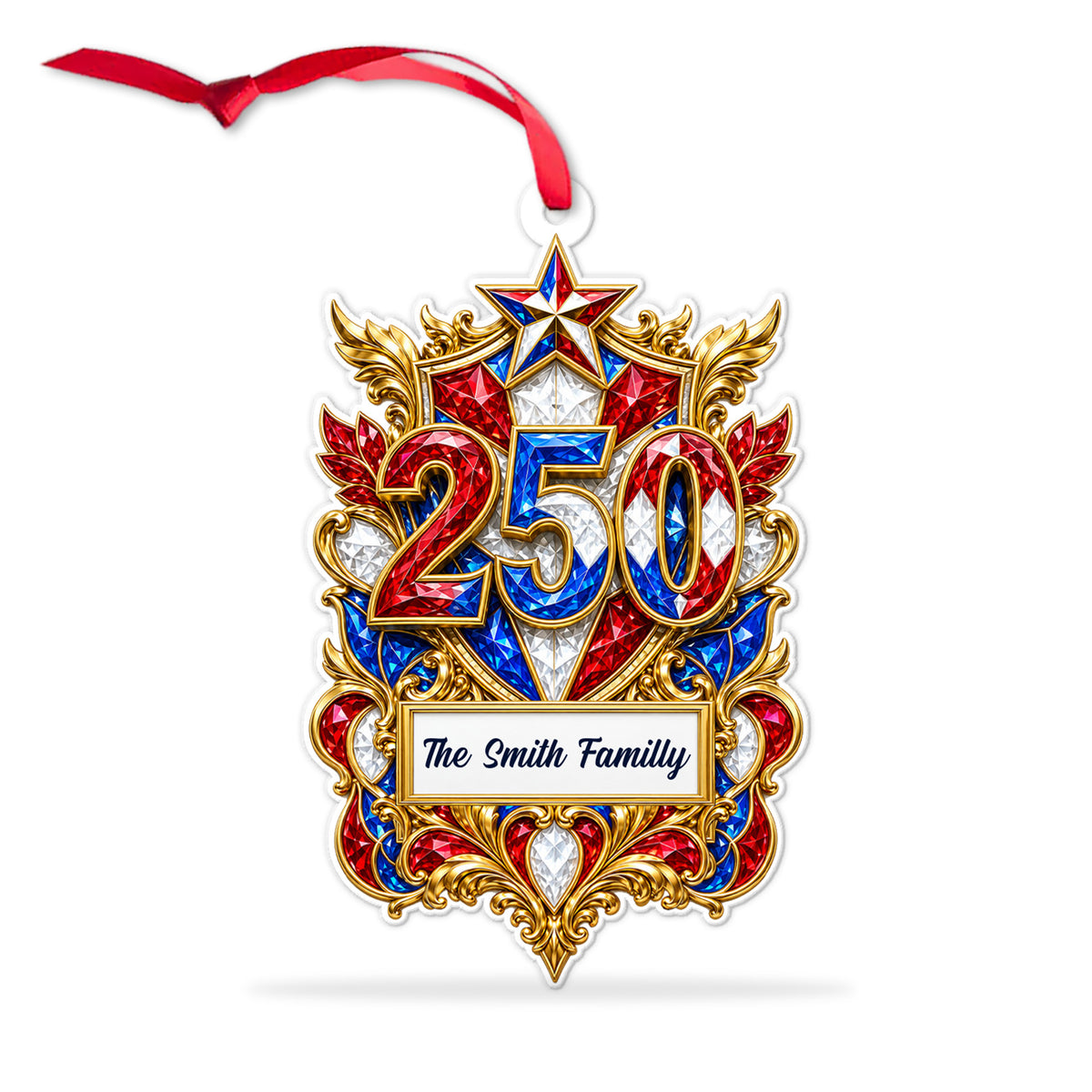 Personalized 250 Years USA Acrylic Ornament, Custom Family Name Patriotic Christmas Ornament 686414