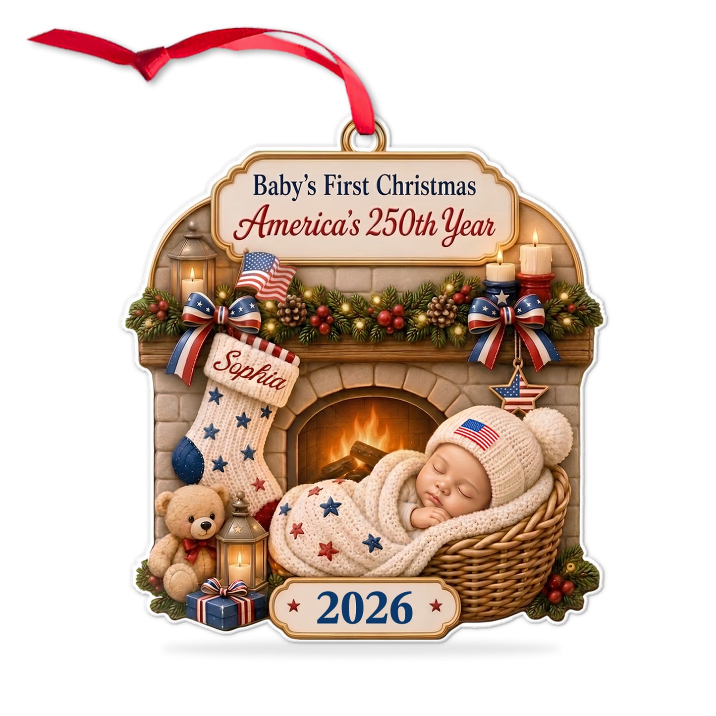 Personalized Baby’s First Christmas USA 250th Anniversary Acrylic Ornament, Newborn Keepsake Gift 685896
