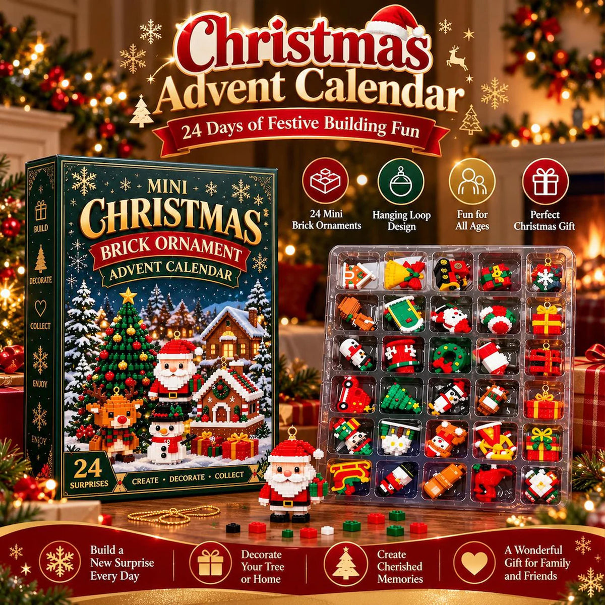 24-Day Christmas Brick Advent Calendar 2026, Mini Buildable Christmas Ornaments, Kids Holiday Countdown Gift 686801 WFD